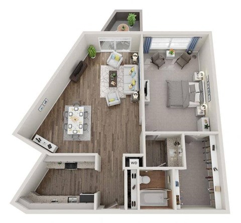 Floor plan for 1 bed, 1 bath, 810 sqft